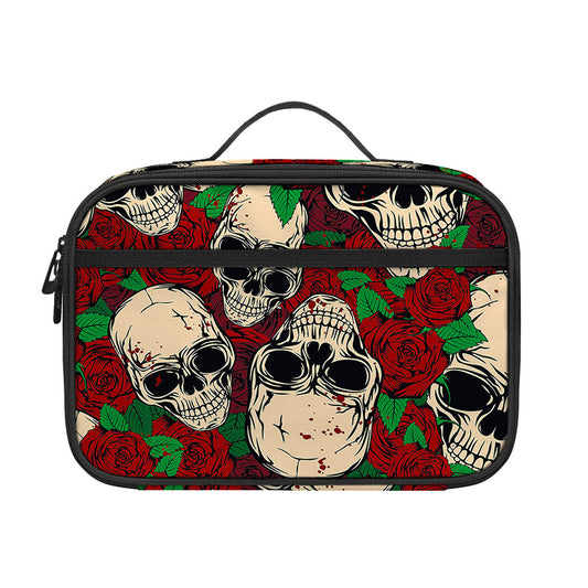 Red Rose Skull Pattern Print Portable Lunch Bag