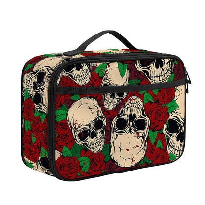 Red Rose Skull Pattern Print Portable Lunch Bag