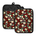 Red Rose Skull Pattern Print Pot Holders With Pocket