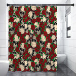 Red Rose Skull Pattern Print Premium Shower Curtain