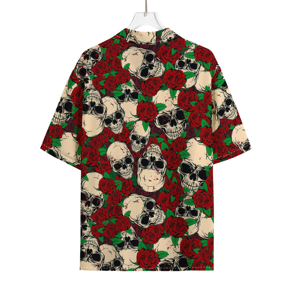 Red Rose Skull Pattern Print Rayon Hawaiian Shirt