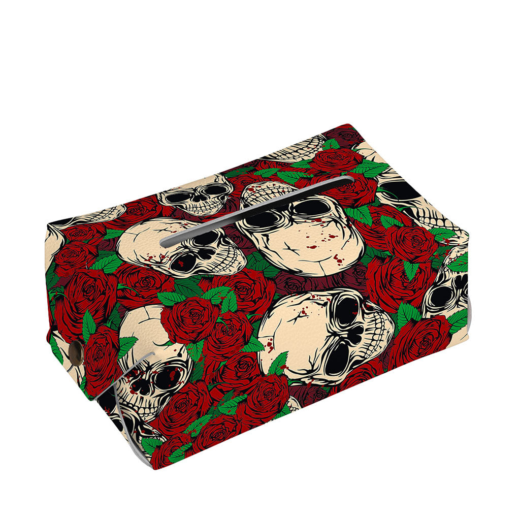 Red Rose Skull Pattern Print Rectangle Tissue Box Cover