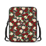 Red Rose Skull Pattern Print Rectangular Crossbody Bag