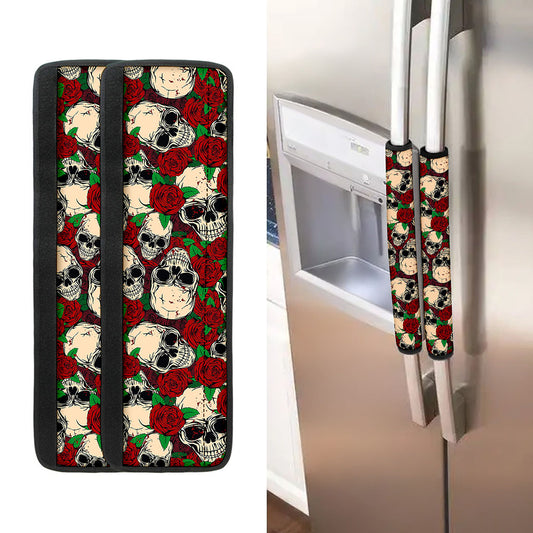 Red Rose Skull Pattern Print Refrigerator Handle Covers