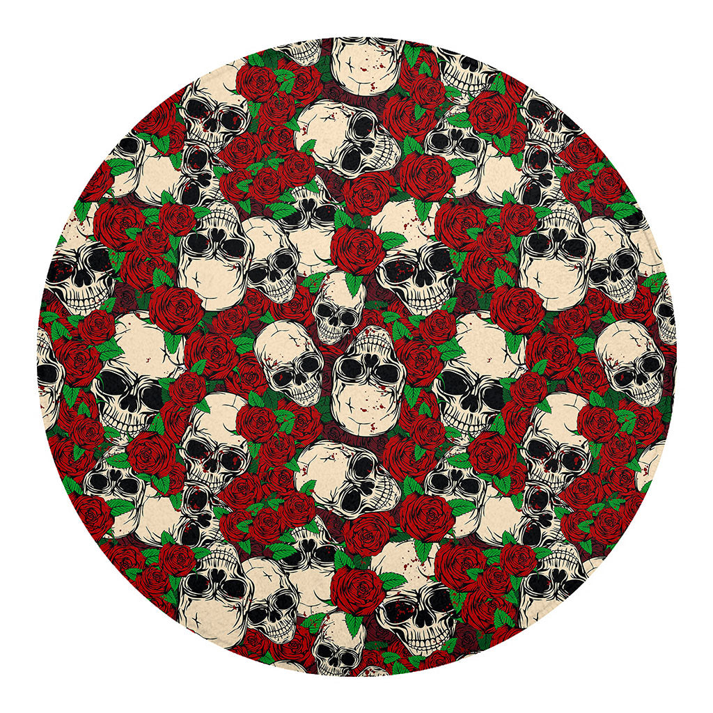 Red Rose Skull Pattern Print Round Blanket