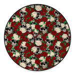 Red Rose Skull Pattern Print Round Floor Mat