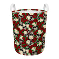 Red Rose Skull Pattern Print Round Laundry Basket