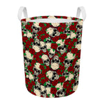 Red Rose Skull Pattern Print Round Laundry Basket