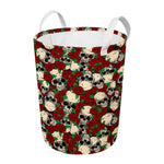 Red Rose Skull Pattern Print Round Laundry Basket