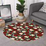 Red Rose Skull Pattern Print Round Rug