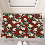 Red Rose Skull Pattern Print Rubber Doormat