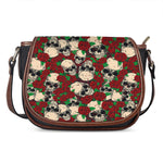 Red Rose Skull Pattern Print Saddle Bag