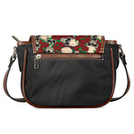 Red Rose Skull Pattern Print Saddle Bag