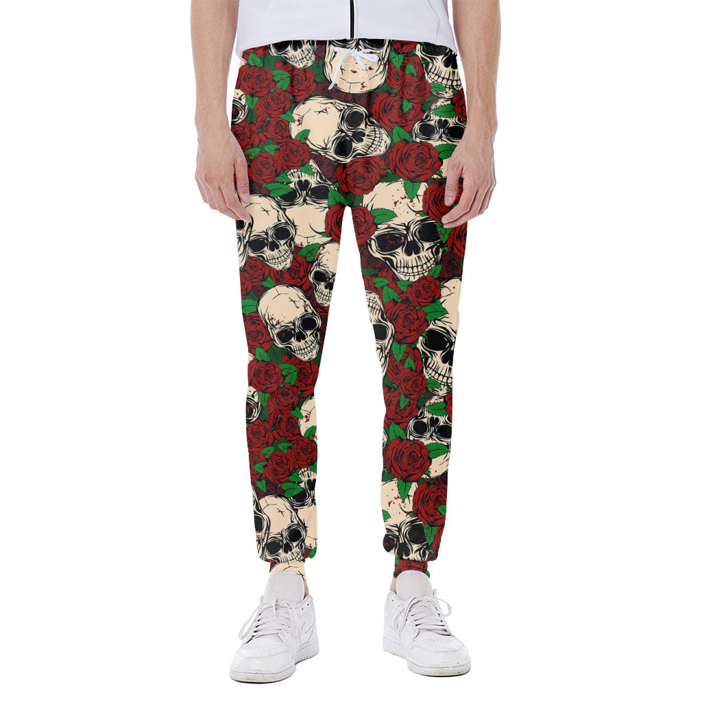 Red Rose Skull Pattern Print Scuba Joggers