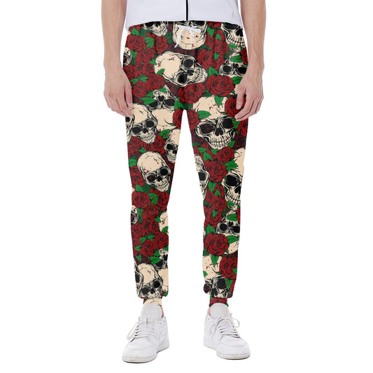Red Rose Skull Pattern Print Scuba Joggers