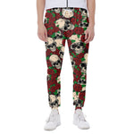 Red Rose Skull Pattern Print Scuba Joggers