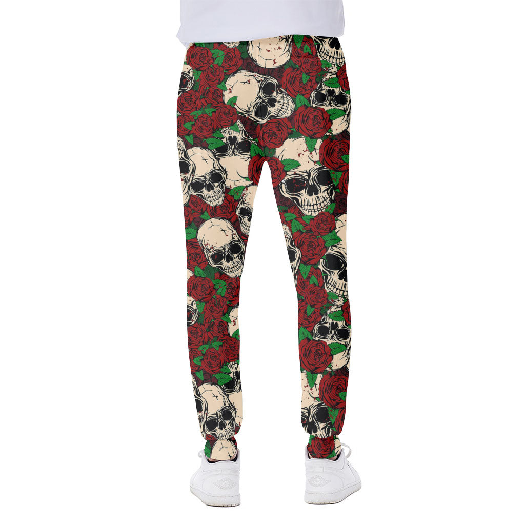 Red Rose Skull Pattern Print Scuba Joggers