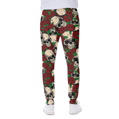 Red Rose Skull Pattern Print Scuba Joggers