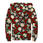 Red Rose Skull Pattern Print Sherpa Lined Zip Up Hoodie