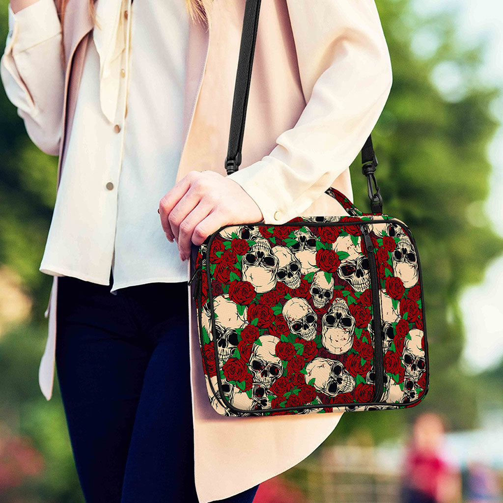 Red Rose Skull Pattern Print Shoulder Strap Bible Bag