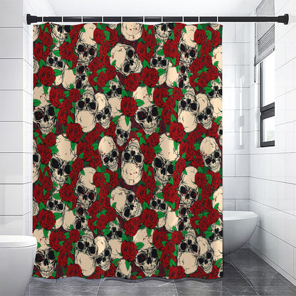 Red Rose Skull Pattern Print Shower Curtain
