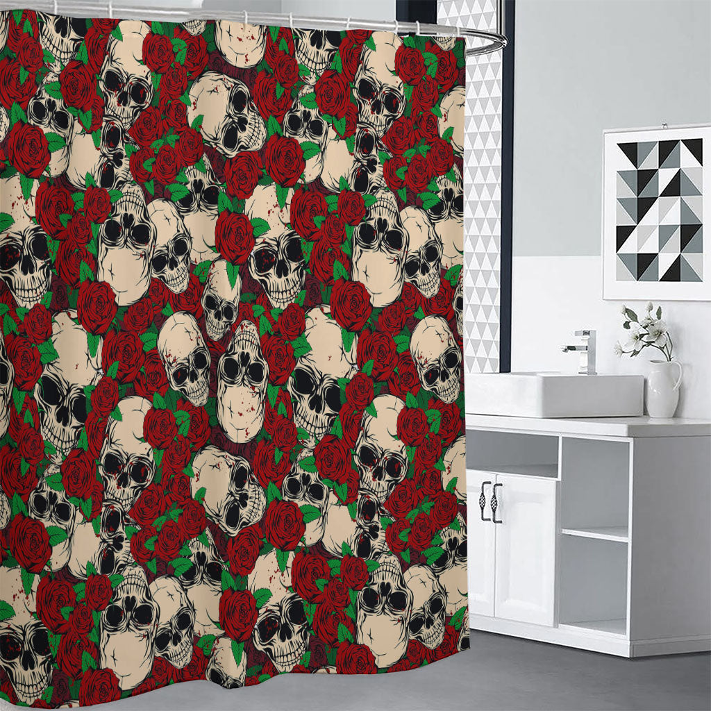 Red Rose Skull Pattern Print Shower Curtain