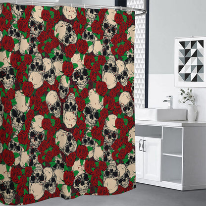 Red Rose Skull Pattern Print Shower Curtain