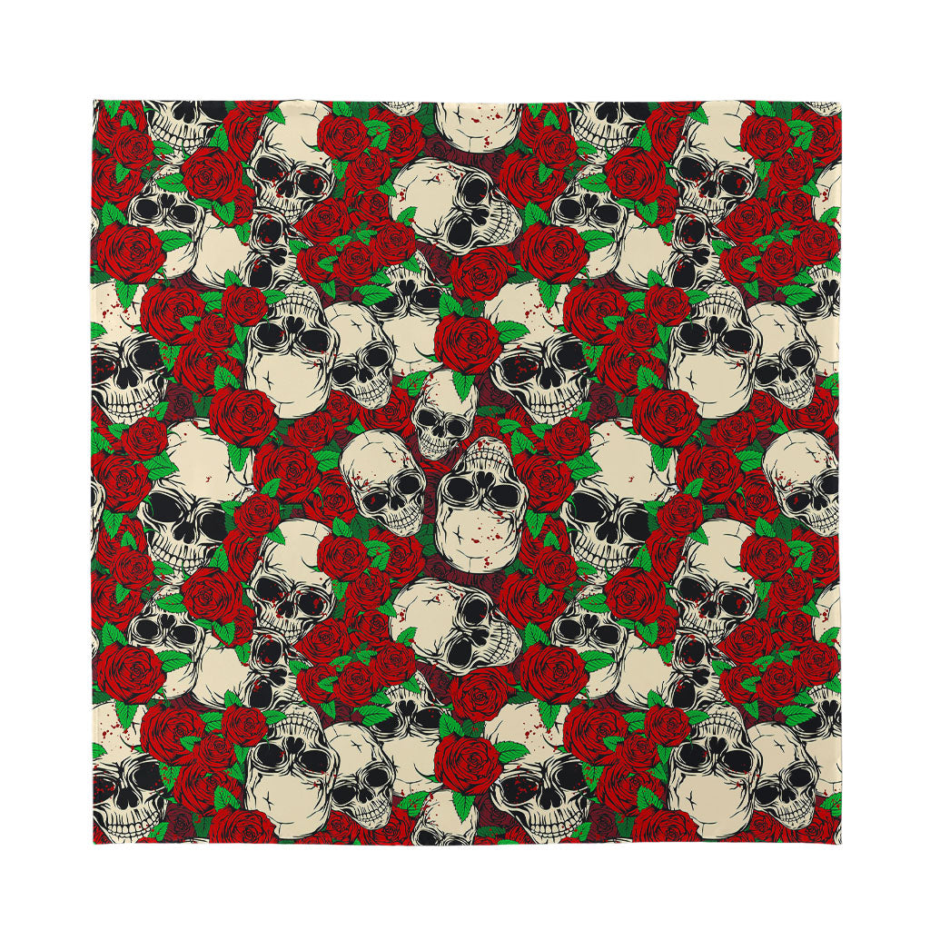 Red Rose Skull Pattern Print Silk Bandana