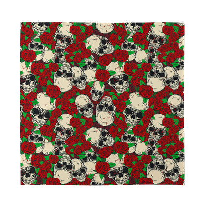 Red Rose Skull Pattern Print Silk Bandana