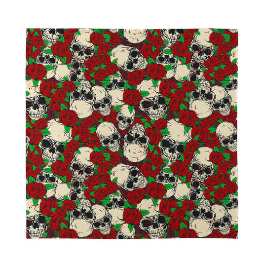Red Rose Skull Pattern Print Silk Bandana