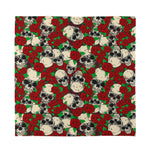 Red Rose Skull Pattern Print Silk Bandana
