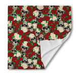 Red Rose Skull Pattern Print Silk Bandana