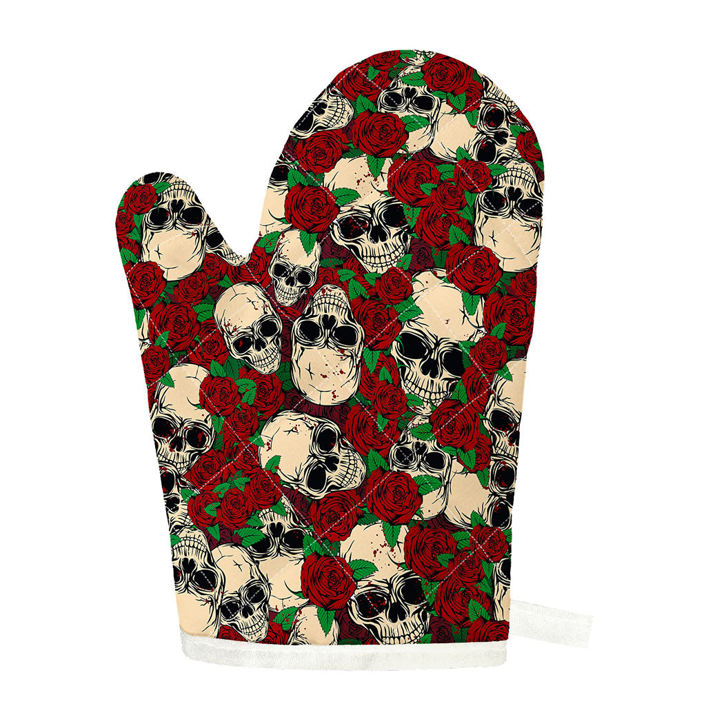Red Rose Skull Pattern Print Single Oven Mitt