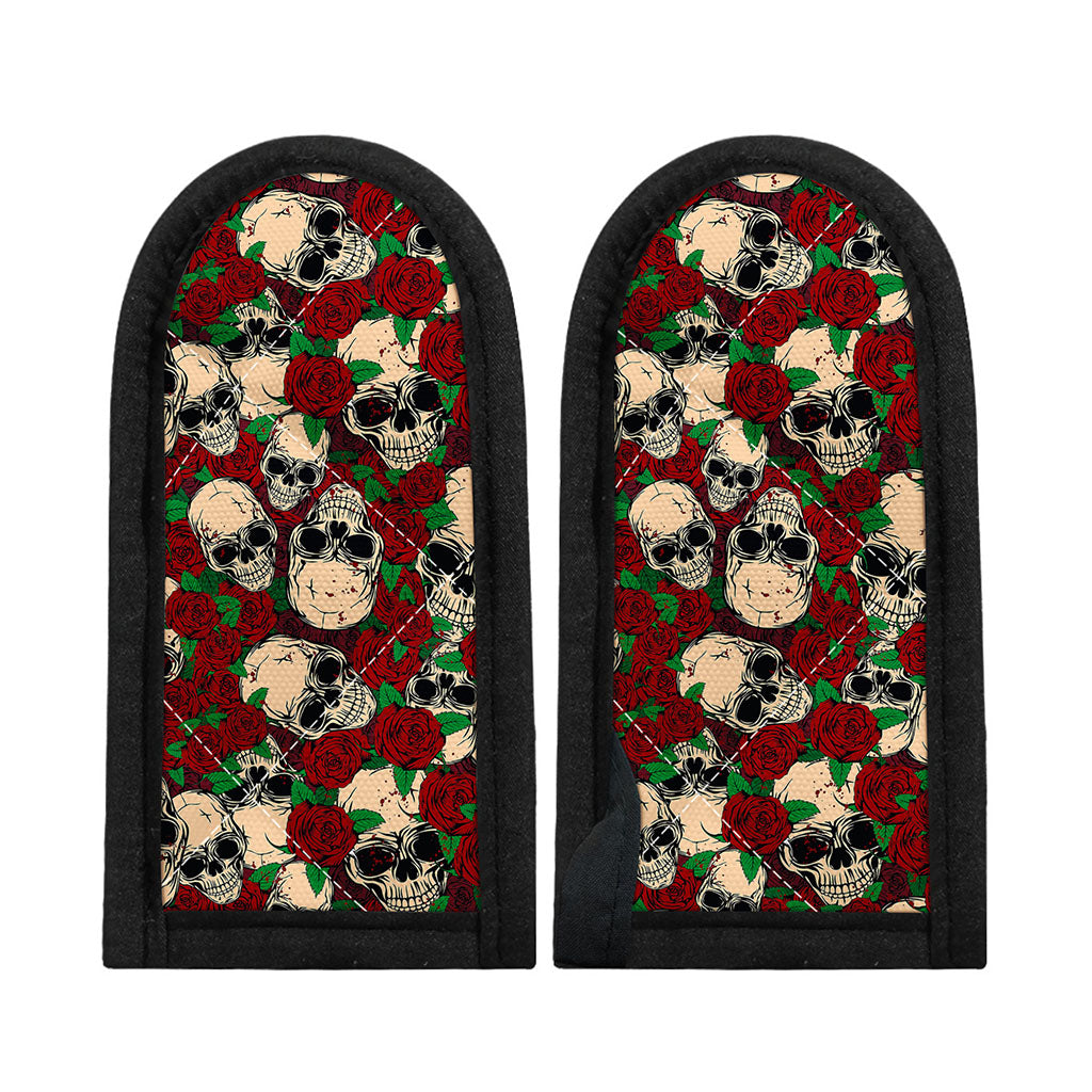 Red Rose Skull Pattern Print Skillet Handle Cover