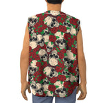 Red Rose Skull Pattern Print Sleeveless Baseball Jersey