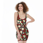 Red Rose Skull Pattern Print Sleeveless Bodycon Dress