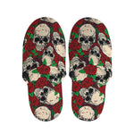Red Rose Skull Pattern Print Slippers