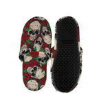 Red Rose Skull Pattern Print Slippers