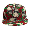 Red Rose Skull Pattern Print Snapback Cap