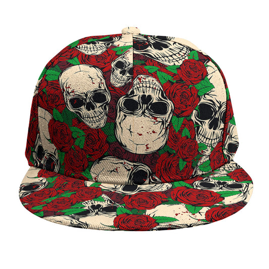 Red Rose Skull Pattern Print Snapback Cap
