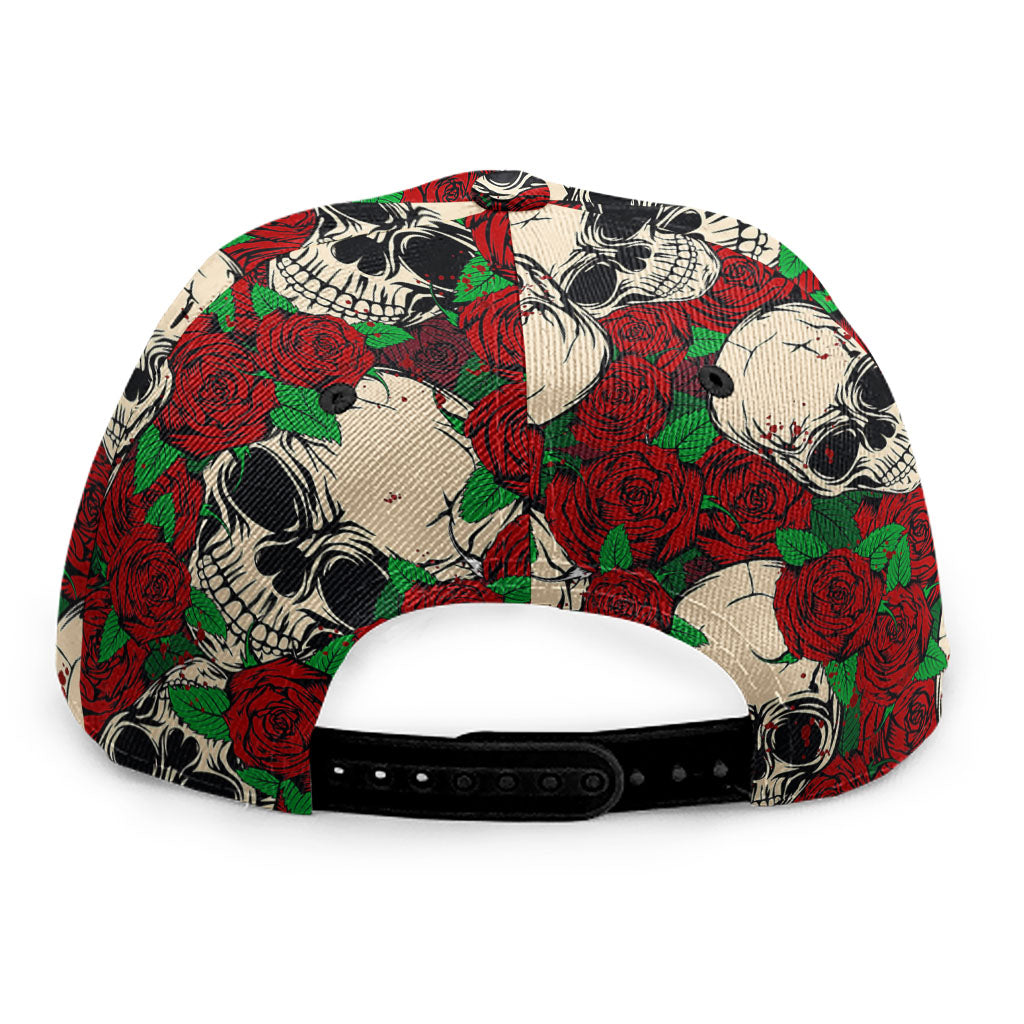 Red Rose Skull Pattern Print Snapback Cap