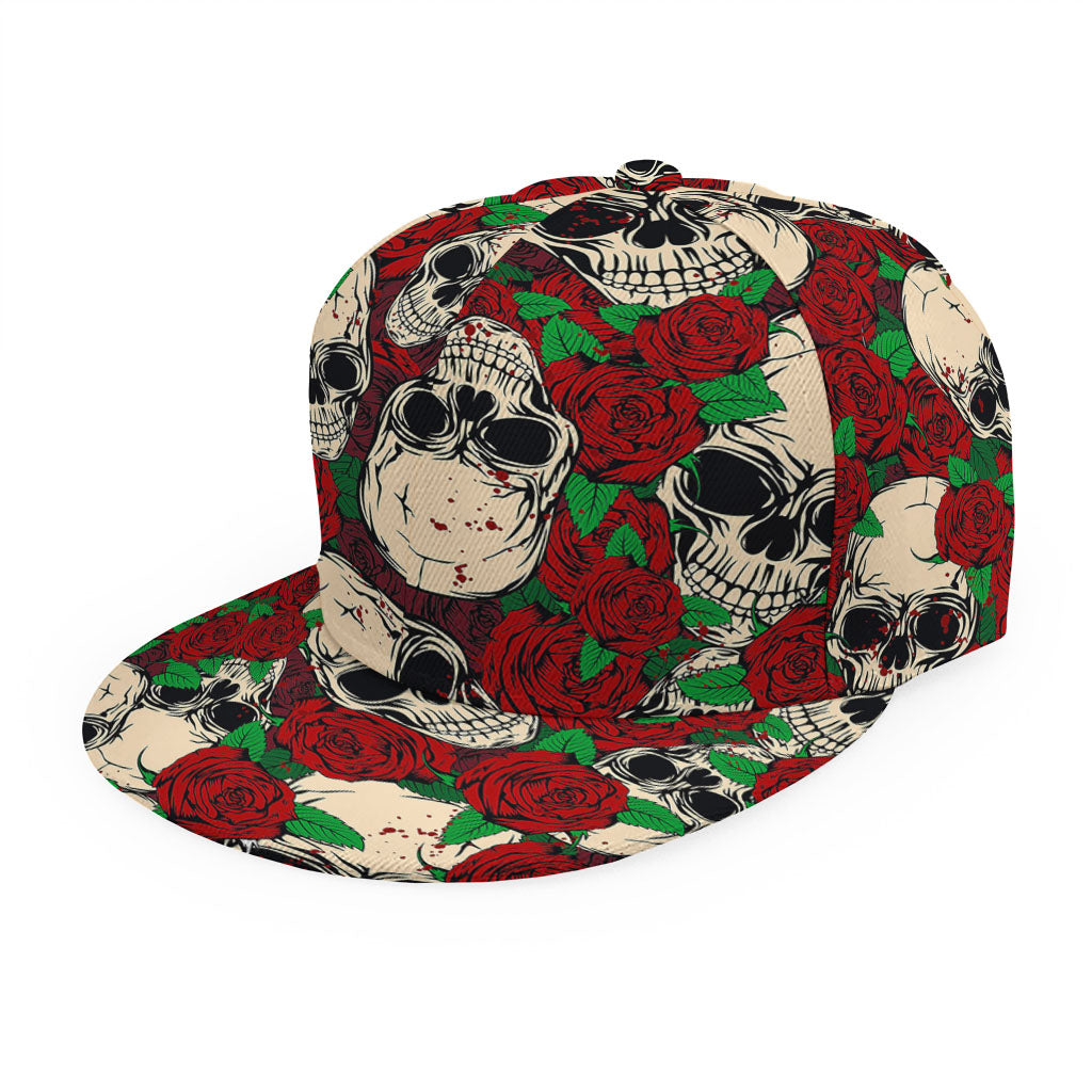 Red Rose Skull Pattern Print Snapback Cap