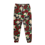 Red Rose Skull Pattern Print Sweatpants