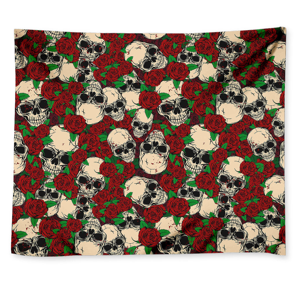 Red Rose Skull Pattern Print Tapestry