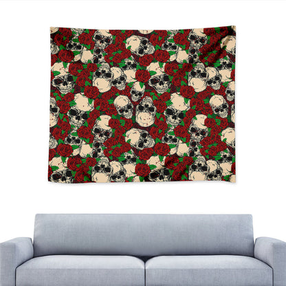 Red Rose Skull Pattern Print Tapestry