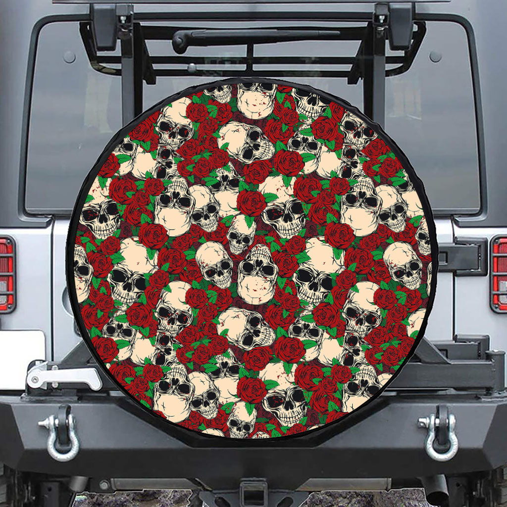 Red Rose Skull Pattern Print Tire Cover