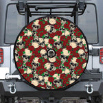 Red Rose Skull Pattern Print Tire Cover With Camera Hole