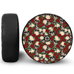 Red Rose Skull Pattern Print Tire Cover With Camera Hole