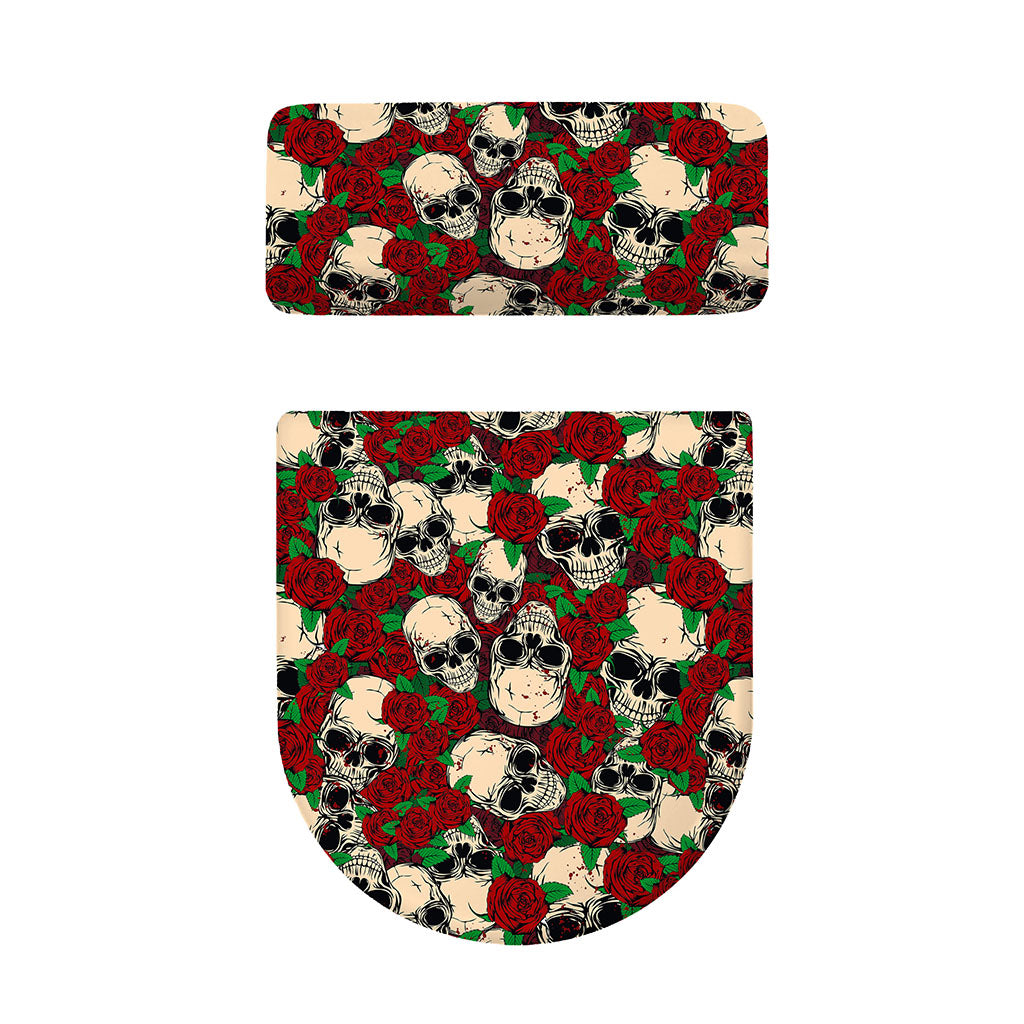 Red Rose Skull Pattern Print Toilet Lid And Tank Cover Set