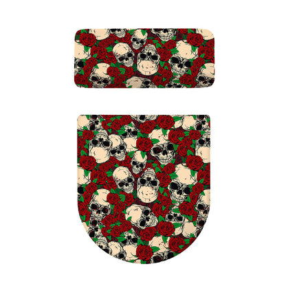 Red Rose Skull Pattern Print Toilet Lid And Tank Cover Set